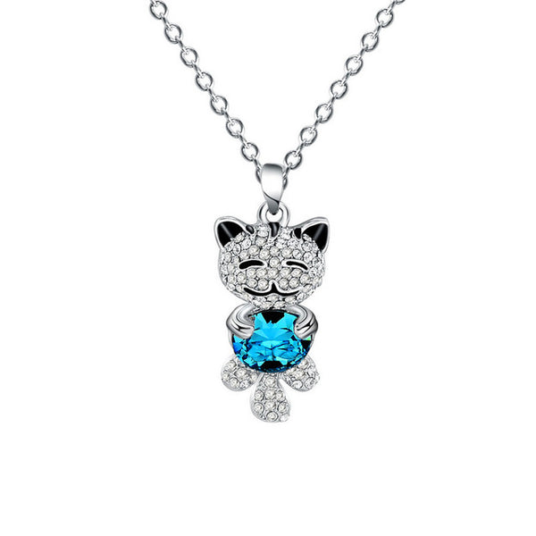 lovely Crystal Full rhinestone cat Pendant Necklace - virtualcatstore.com