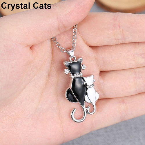 Cute Hollow Shiny Rhinestone Cat Heart Pendant Choker Chain Necklace - virtualcatstore.com