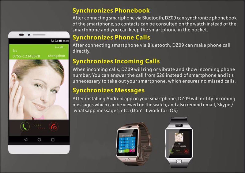 smart watch SIM/TF bluetooth for apple/Android phone smartwatch iphone/samsung Huawei PK U8GT08 wrist watch Multi language - virtualcatstore.com
