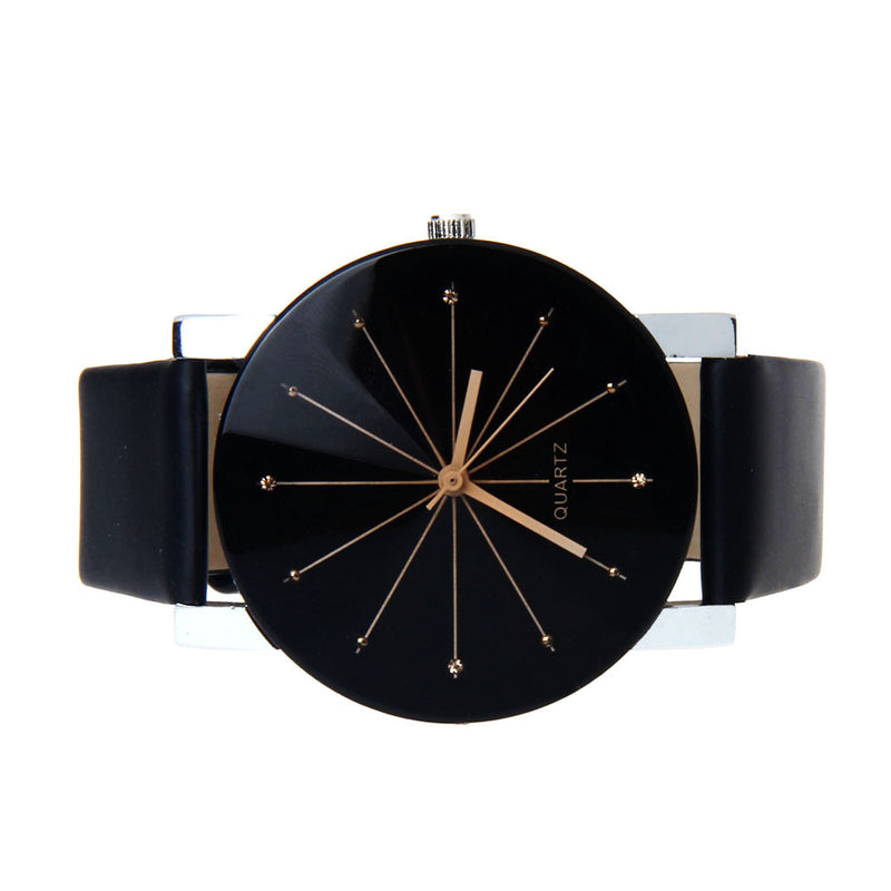 GENEVIVIA Luxury Brand Men's Watch Quartz Dial Clock Leather Wrist Watch Round Case Stainless - virtualcatstore.com