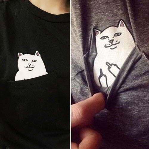 Middle Finger Pocket Funny Cat T-shirt - virtualcatstore.com