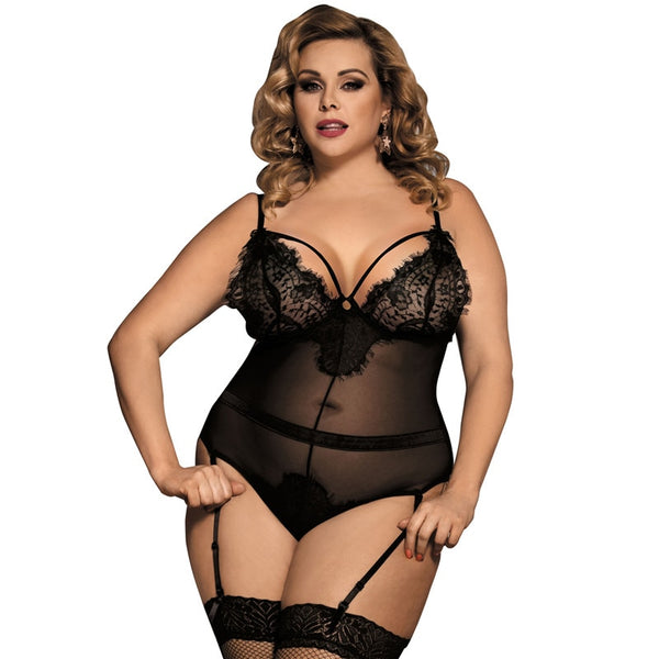 Erotic Lingerie Eyelash Lace Teddy  Allblack Lingerie Sexy Hot Eroticll Plus Size Sexy Lingerie Women Lingerie R80266 - virtualcatstore.com