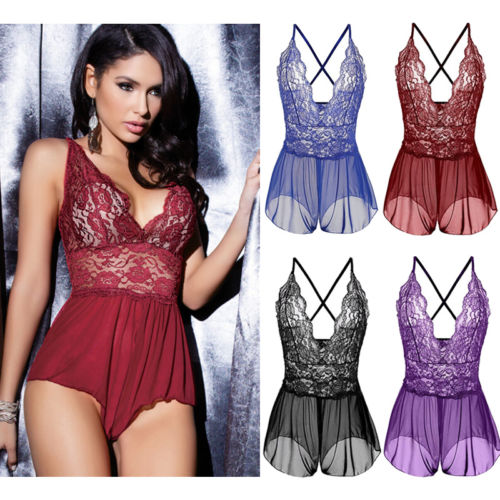 Women Lingerie Hot Erotic Sexy Teddy Lace Satin Lingerie Bodysuits Sexy Babydoll - virtualcatstore.com