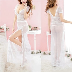 Sexy Lingerie Women Erotic Lace Sheer Elegant Lady lingerie Sleepwear Transparent Dress Sexy Lingerie + String Set - virtualcatstore.com