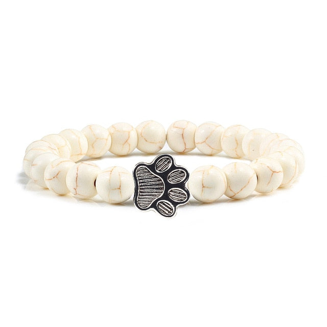 Natural Matte Black  Volcanic Stone Paw Print Charm Bracelet - virtualcatstore.com