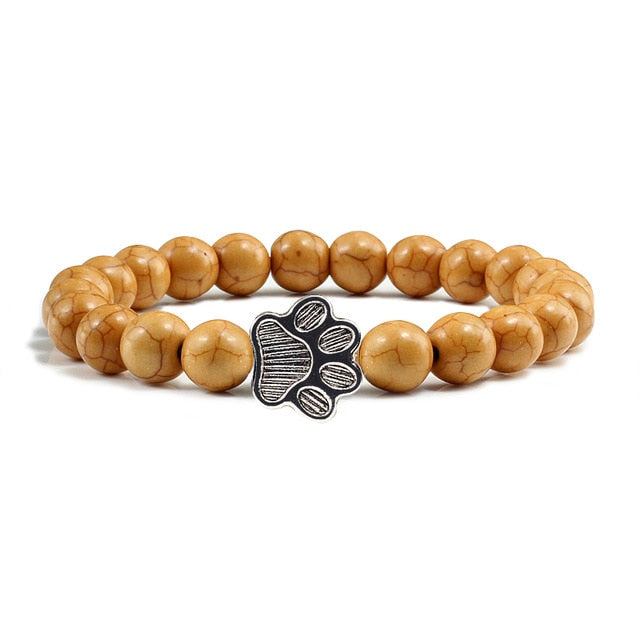 Natural Matte Black  Volcanic Stone Paw Print Charm Bracelet - virtualcatstore.com