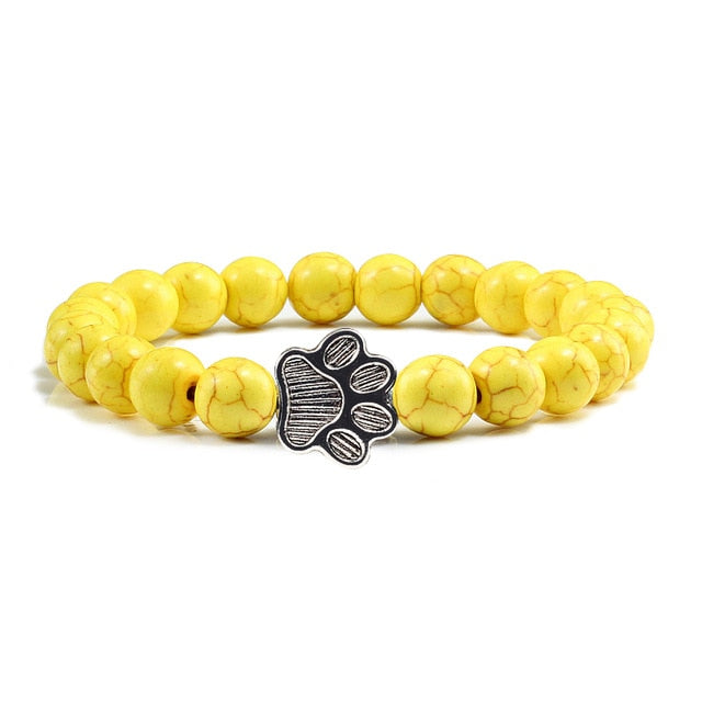 Natural Matte Black  Volcanic Stone Paw Print Charm Bracelet - virtualcatstore.com