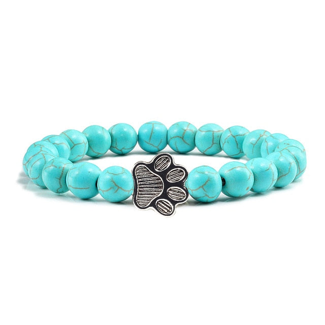 Natural Matte Black  Volcanic Stone Paw Print Charm Bracelet - virtualcatstore.com