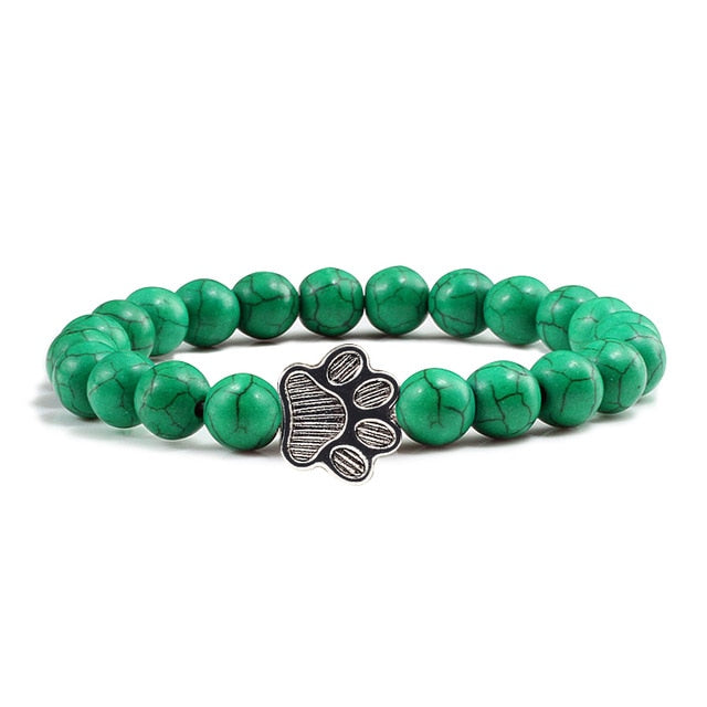 Natural Matte Black  Volcanic Stone Paw Print Charm Bracelet - virtualcatstore.com