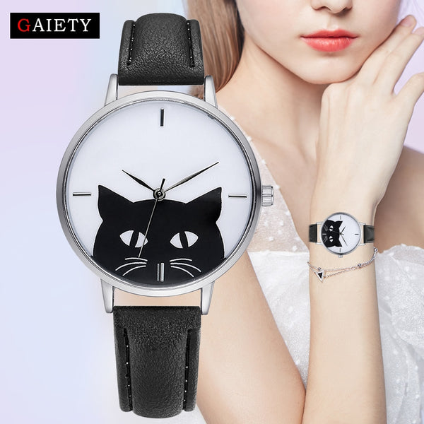 Gaiety Watch Women Steel Case Leather Casual Fashion Female Cat Watches Luxury Brand Bracelet Quartz Watches - virtualcatstore.com