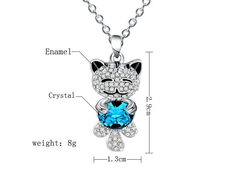 lovely Crystal Full rhinestone cat Pendant Necklace - virtualcatstore.com