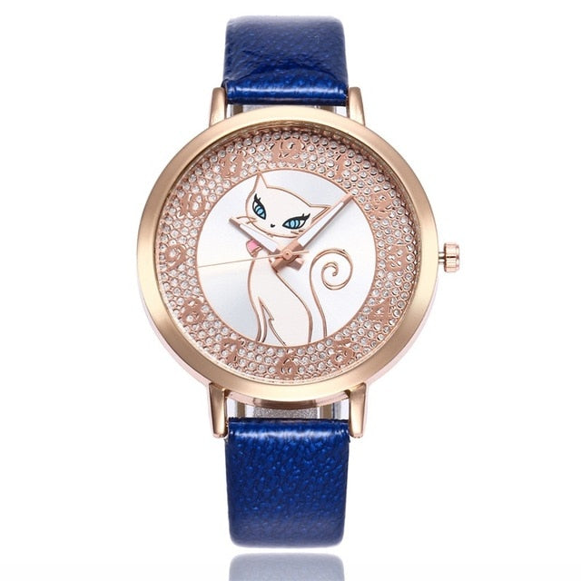 MINHIN Cartoon Cat Watches For Women Fashion Leather Strap Quartz Wristwatches - virtualcatstore.com
