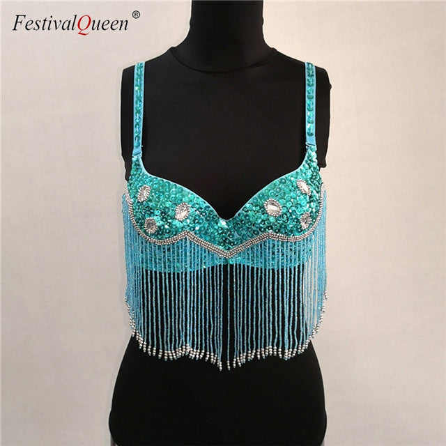 sexy sequins tassel diamond crop tops V neck back closure push up party wear tank top - virtualcatstore.com