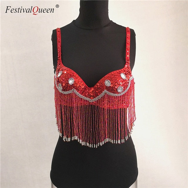 sexy sequins tassel diamond crop tops V neck back closure push up party wear tank top - virtualcatstore.com