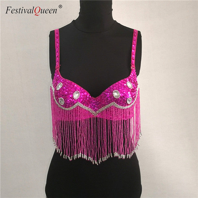 sexy sequins tassel diamond crop tops V neck back closure push up party wear tank top - virtualcatstore.com