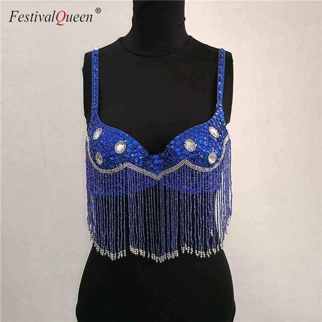 sexy sequins tassel diamond crop tops V neck back closure push up party wear tank top - virtualcatstore.com