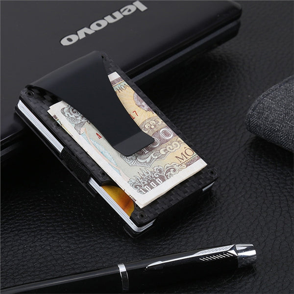 Carbon Fiber Credit Card Holder Carbon Fiber Slim Minimalist Wallet Front Pocket Wallet Credit Business Card Holder With Money Clip For Men (Black) - virtualcatstore.com