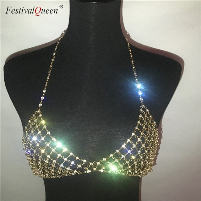 Crystal Rhinestone Body Chain Bra Suit Sexy Charm Womens Transparent Bras - virtualcatstore.com