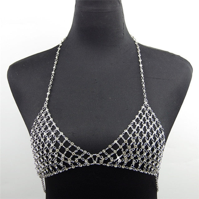 Crystal Rhinestone Body Chain Bra Suit Sexy Charm Womens Transparent Bras - virtualcatstore.com