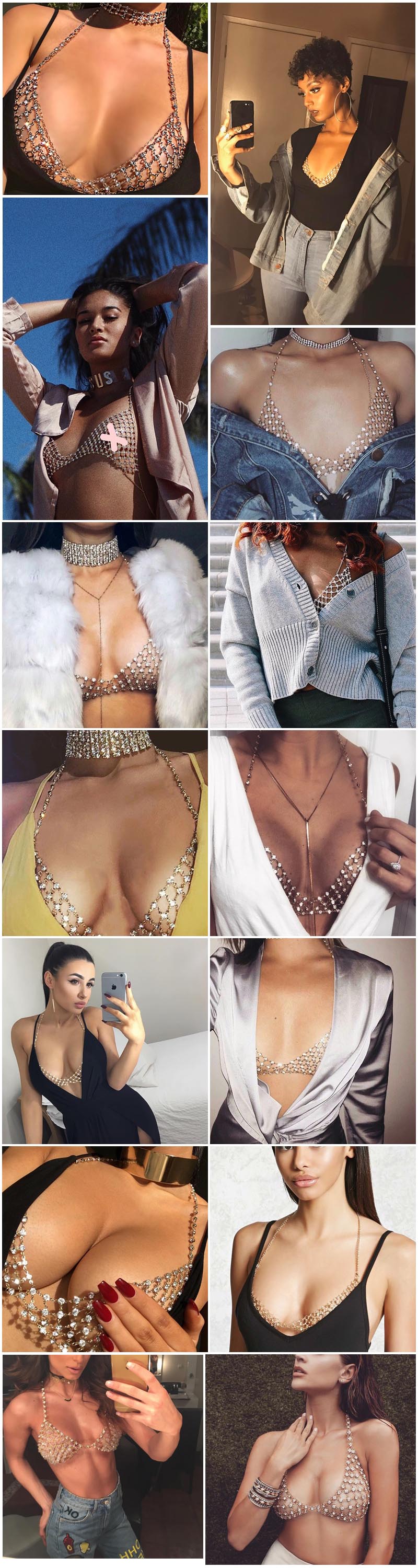 Crystal Rhinestone Body Chain Bra Suit Sexy Charm Womens Transparent Bras - virtualcatstore.com