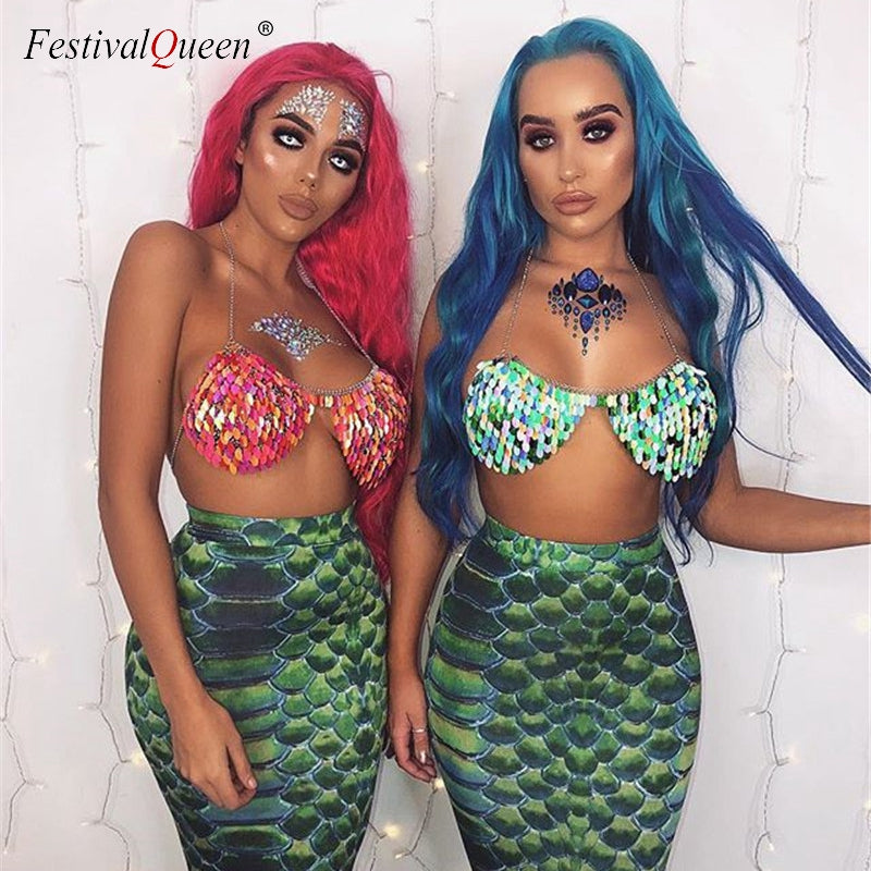 Handcrafted Chest Cover Up Top Fashion Exaggerated Fish Scale Sequin Party Club Crop Tops - virtualcatstore.com