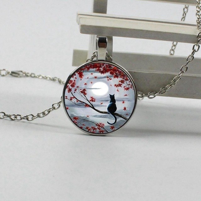 cabochon blue moon and crystal necklace - virtualcatstore.com