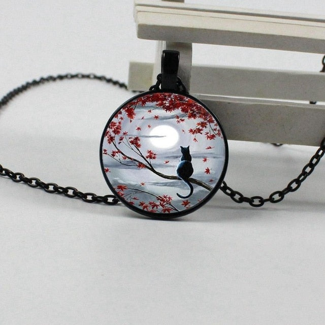 cabochon blue moon and crystal necklace - virtualcatstore.com