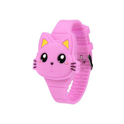 Cute Pink Cartoon Cat Watches Kids Quartz Watches Girl Hello Kitty Children'S Watch LED Digital Display Flip clock watch - virtualcatstore.com