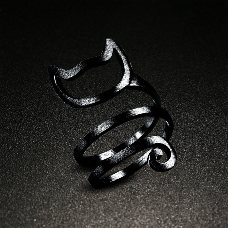 Opening Winding Wire Drawing Cat Ring - virtualcatstore.com