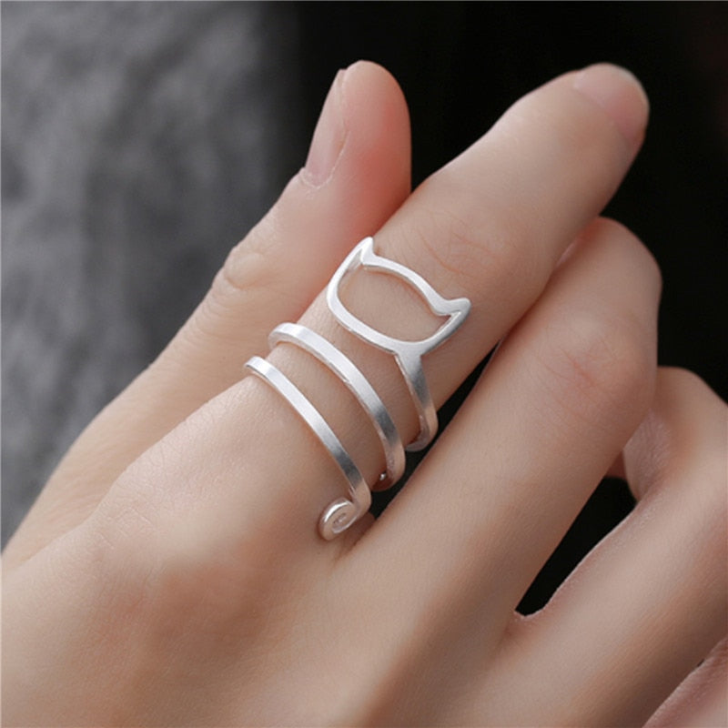 Opening Winding Wire Drawing Cat Ring - virtualcatstore.com