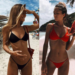 Solid Women Sexy Bikinis Padded Bra Low Waist Thong Bikini Swimwear Two Pieces 2019 Swimsuit Plus Size Swimwear - virtualcatstore.com