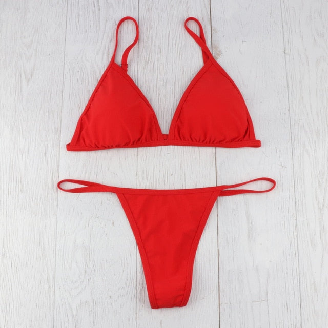 Solid Women Sexy Bikinis Padded Bra Low Waist Thong Bikini Swimwear Two Pieces 2019 Swimsuit Plus Size Swimwear - virtualcatstore.com