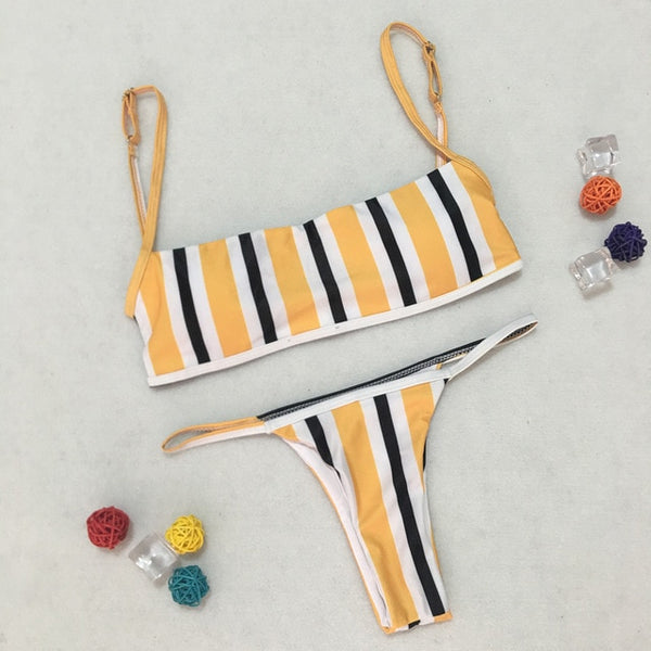 Women Stripe Bikinis Fashion Push Up Padded Bra Beach Bikini Set Swimsuit Beachwear Swimwear Low Waist Thong Biquini 2019 - virtualcatstore.com