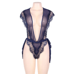 Lace Teddy Lingerie Transparent Hot Sex Lingerie Deep V-Neck Bodysuit Women Sexy Erotic Lingerie Plus Size Female Lingerie Teddy - virtualcatstore.com