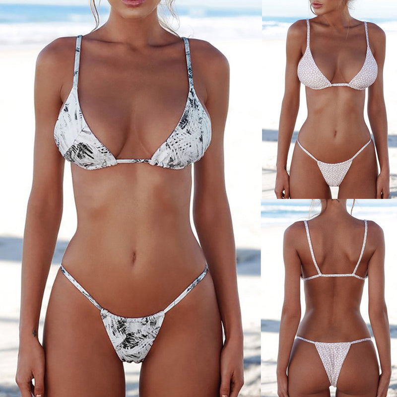 Bikinis Mujer Push Up Bikini tangahree-point Sling Wave Dot Leaf Print Bikini - virtualcatstore.com