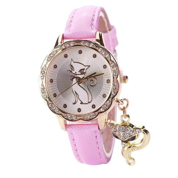 Fashion Crystal Cat Watches Women Girl Luxury Brand Stainless Steel Bracelet watch Ladies Quartz Dress Watches reloj mujer Clock - virtualcatstore.com