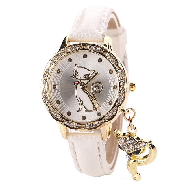Fashion Crystal Cat Watches Women Girl Luxury Brand Stainless Steel Bracelet watch Ladies Quartz Dress Watches reloj mujer Clock - virtualcatstore.com