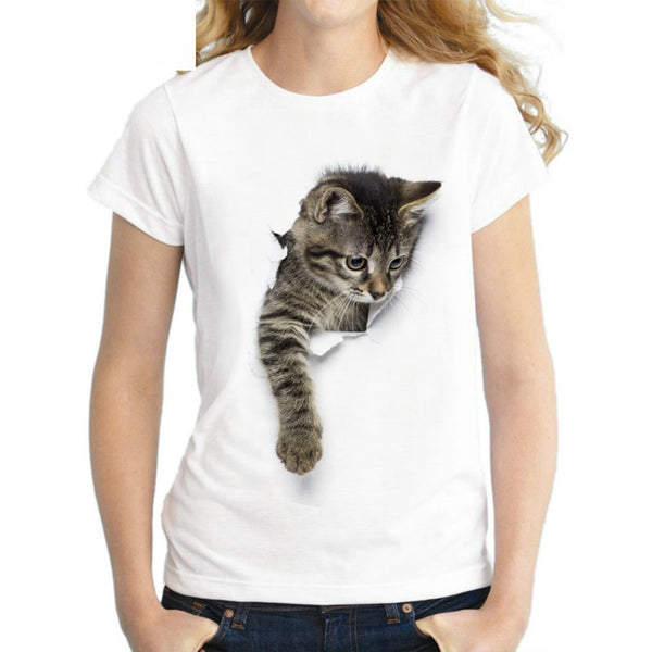 Women 3D Cat Print T Shirt - virtualcatstore.com