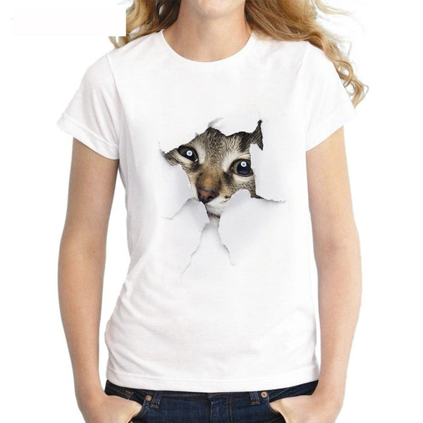 Women 3D Cat Print T Shirt - virtualcatstore.com
