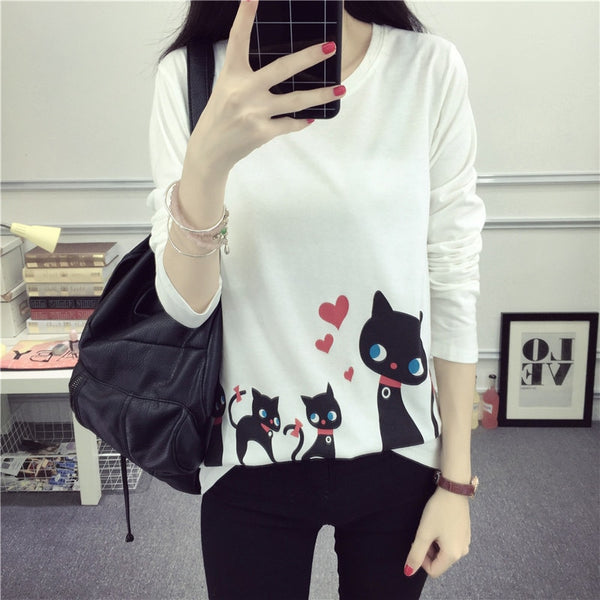 Cat Cute Long Sleeve T Shirt Women - virtualcatstore.com