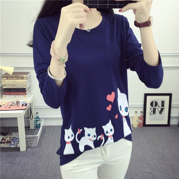 Cat Cute Long Sleeve T Shirt Women - virtualcatstore.com