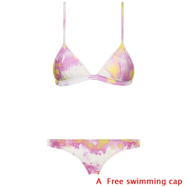 Women Bikini Set Thong Bottom Vintage Print  With Pad - virtualcatstore.com