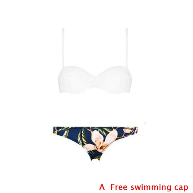 Women Bikini Set Thong Bottom Vintage Print  With Pad - virtualcatstore.com