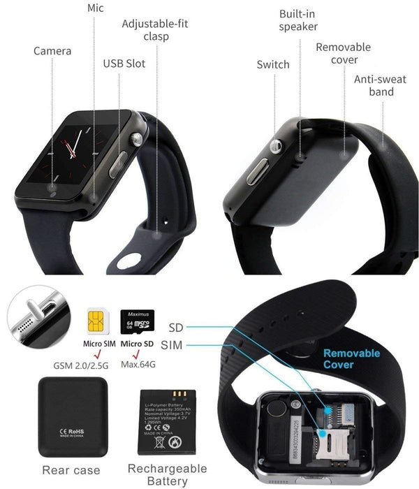 Smart Watch Bluetooth SIM CARD GSM Phone Fitness Tracker For Android Samsung iPhone Universal Phone Man Women - virtualcatstore.com