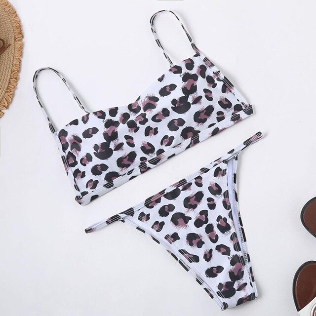 Sexy Leopard  Print Bikini Women Thong Bikini set Brazilian  Cut Swimsuit - virtualcatstore.com