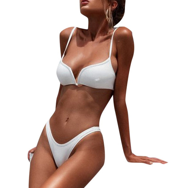 Solid Color Bandage Bikini Set Sexy Brazilian swimsuit - virtualcatstore.com