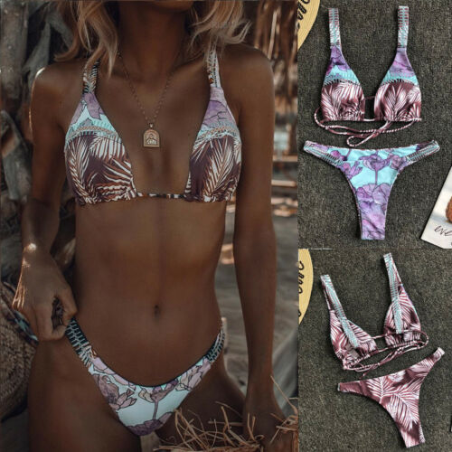 Two-Pieces Women's Printed Summer Swimwear Brazilian Bikini Set Push-up Padded Bra Bathing Suit - virtualcatstore.com